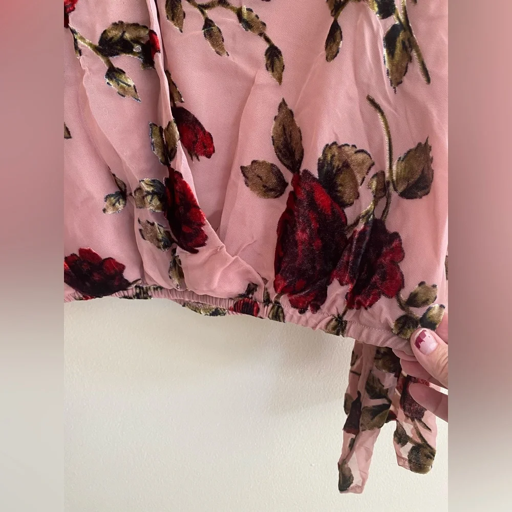 Astr Floral Burgundy and Pink Sheer Blouse - Picture 3 of 5